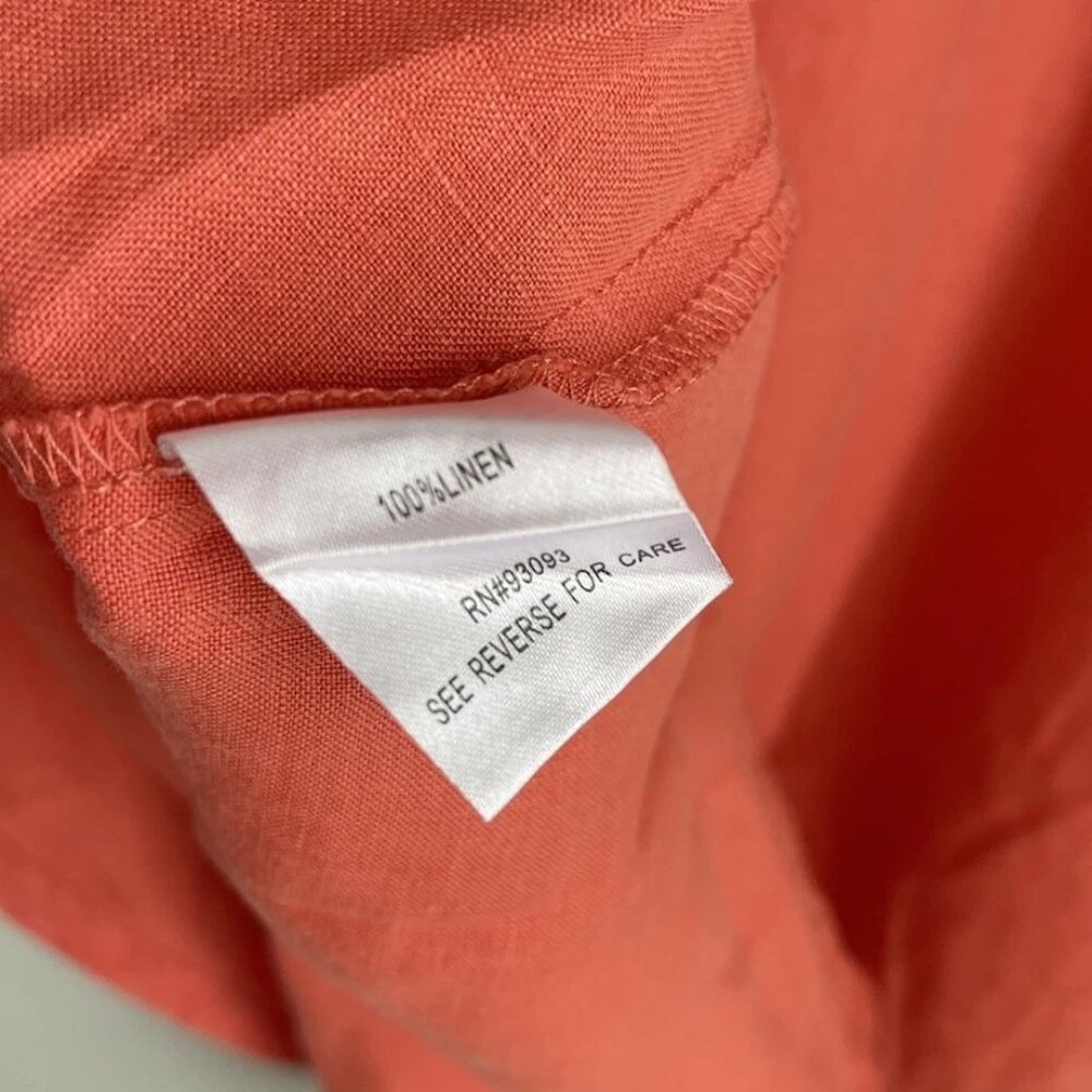 Tyler Boe Coral Orange 100% Linen 3/4 Sleeve Dress Women's - Picture 6 of 8